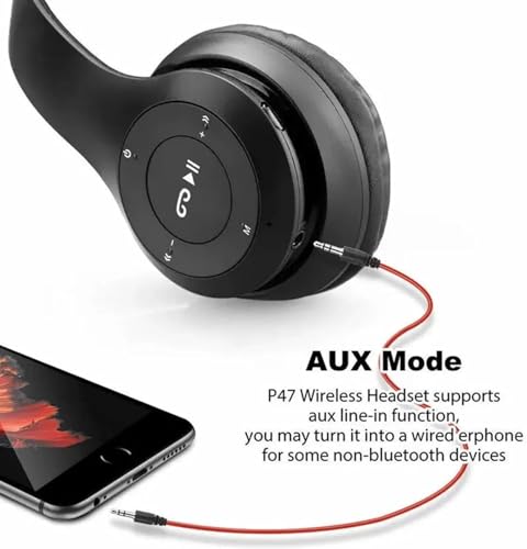 Image of Wireless Bluetooth Headphones with AUX Support | Comfortable Ear Pads | Over-Ear Foldable Headset with Mic | Compatible with Mobile, Laptop, Tablet | Black