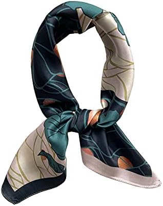JERLA Women's Men's Small Square satin 100% Real Mulberry Silk Scarfs paisley Hair head face scarf 21" x 21" (E-blackish green flower)
