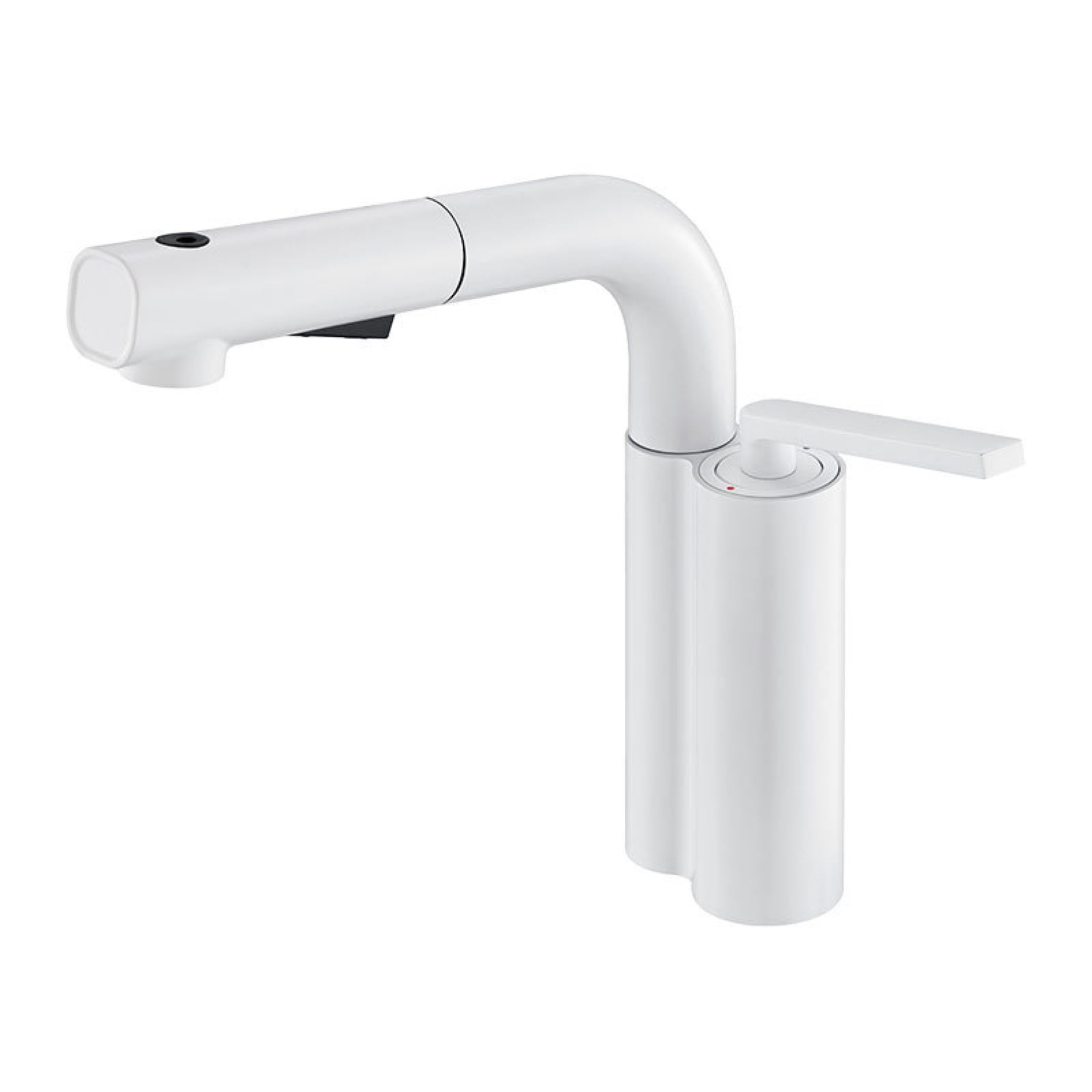 Fanjubei White Copper Hot And Cold Lift-Lift Pull-Out Bathroom Faucet,