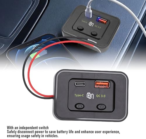 aqxreight 12V 24V Dual USB Car Charger Socket Panel with QC3.0 Type C Fast Charging 30W 18W for RV Marine Boat ATV Motorcycle Truck Bus - 3