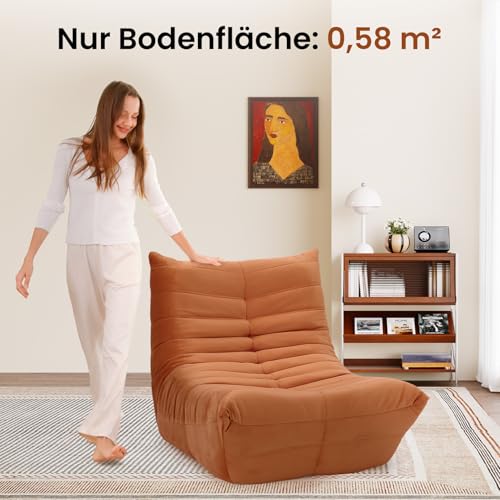 Meskanu Lounge-Sofa mit Memory-Schaum für kleine Räume: Bodensofa Lazy Sofa aus Wildlederimitat, Cloud Couch für Schlafzimmer & Wohnzimmer, Braun