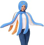 Arankhiger Adult Octopus Costume Funny Halloween Squid Blue Orange Outfit Sea Ocean Parties Events Cosplay Hat With Eyes