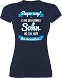 Partner-Look Familie Mama - Ich Habe einen verrückten Sohn blau - L - Navy Blau - Vater und Sohn Tshirt - L191 - Tailliertes Tshirt für Damen und Frauen T-Shirt
