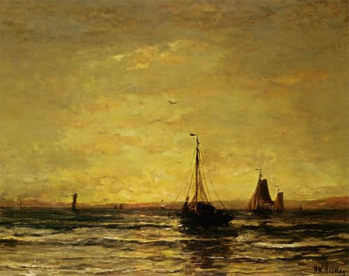 Impression sur toile Le retour de la flotte au coucher du soleil 60x90cm
