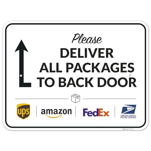 Image of Package Delivery Sign, Delivery Instructions All Package to Back Door Sign, 18x24 Inches, Rust Free .063 Aluminum, Fade Resistant, Made in USA by Sigo Signs