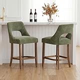 UVV Bar Stools Set of 2, Upholstered Counter Height Bar Stools, Modern Counter Stools with Wood Legs for Kitchen Island Dining Room Bar, Green