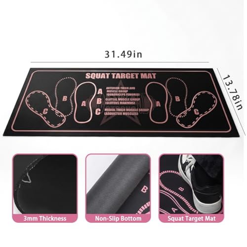 Alfombrilla Squat Target con Marcadores de Posición - 31.5"x13.8" Alfombrilla Antideslizante para Ejercicio en Casa, Entrenamiento de Forma para Sentadillas, Ejercicios de Parte Inferior del Cuerpo, Superficie de Secado Rápido miniatura 4