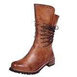Lausiuoe Cowboy Boots For Women Square Toe Red Women's Mid Calf Riding Winter Boots Low Heel Side Zipper Motorcycle Combat Military Biker Boots Dress Ankle Booties 2025