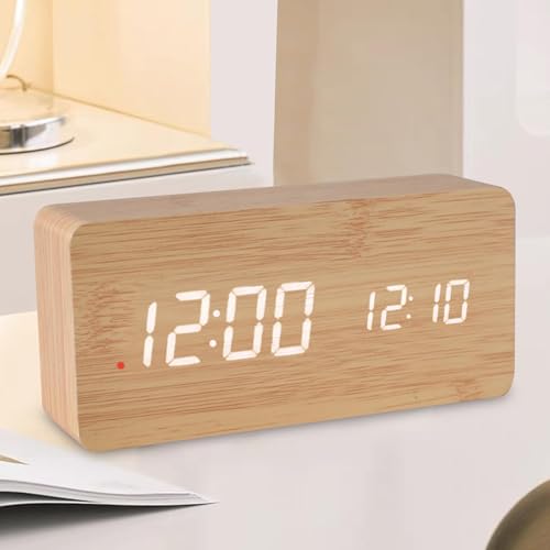 Réveil en bois LED avec luminosité réglable pour table de nuit - 3