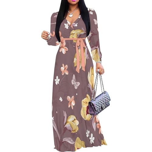 Image of Plus Size Maxi Dress for Women V Neck 3 /4 Sleeve Wrap Dress