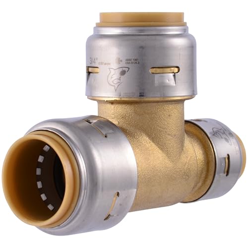 Image of SharkBite Max 3 /4 Inch x 1 /2 Inch x 3 /4 Inch Reducing Tee, Push To Connect Brass Plumbing Fitting, PEX Pipe, Copper, CPVC, PE-RT, HDPE, UR444A