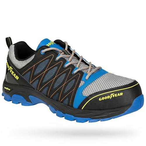 Image of Goodyear Men’s Safety Shoes S1P SRA HRO Safety Rated Workwear Metal Free Lightweight Breathable Comfortable Work Trainers (Blue/Black, 13 UK)