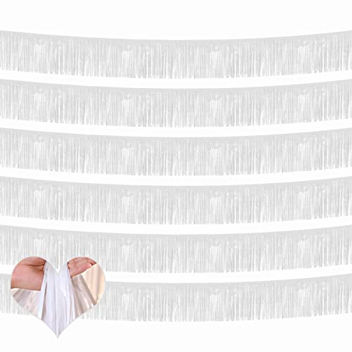 6 Pack 10 Feet Foil Fringe Garland Metallic Tassle Banner Wall Hanging Tinsel Streamers Backdrop For Parade Floats, Bachelorette, Wedding, Birthday, Halloween, Christmas Party Decorations(White) #TOP4
