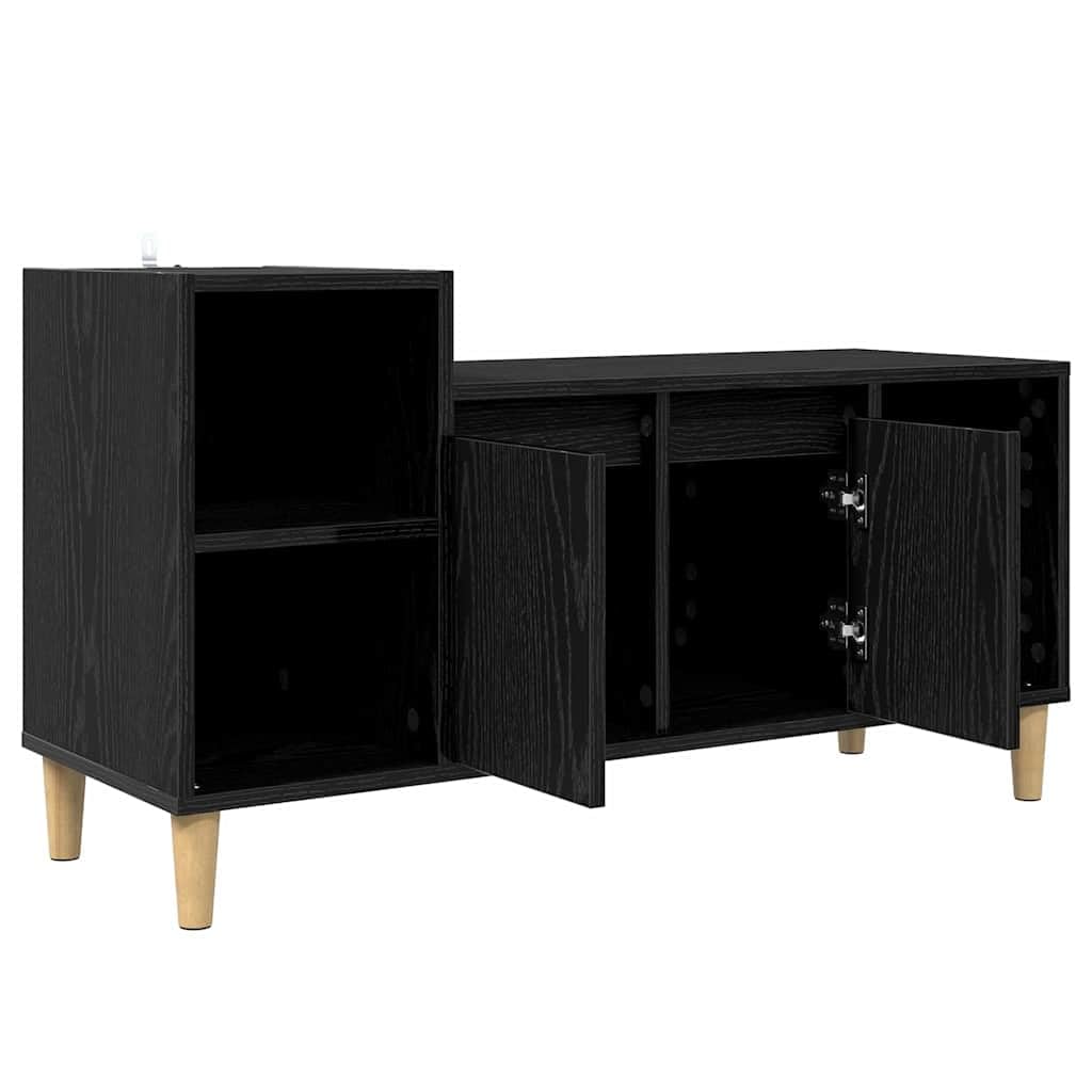 Szafka TV czarna o wyglądzie dębu, 100 x 35 x 55 cm, materiał drewnopochodny, uniwersalna podstawka pod telewizor, konsola multimedialna z drzwiami, meble do salonu