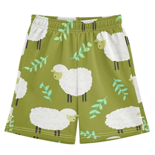 J JOYSAY Cartoon Sheep Leaves Boys Athletic Shorts Kids Youth Casual Shotrs with Pockets Elastic Waistband