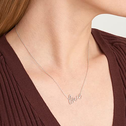 MORGAN & PAIGE .925 Sterling Silver Rhodium or 18K Yellow Gold Plated Statement Dainty Necklace for Women, Hypoallergenic Love Cursive Pendant Letter Necklaces for Women - 16in with 2in Extender Chain2
