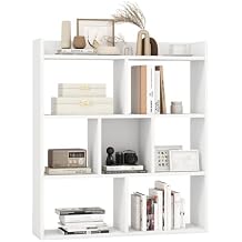 LDAILY 7 Cube Bookshelf, Free-Standing Wooden Bookcase, 4 Tier Horizontal Display Shelf, Home Storage Unit w/Anti-Tipping Kits, Open-Back Display Rack for Study, Bedroom, Living Room White