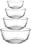 Glass Mixing Bowls Set of 4 - Stackable Kitchen Prepping, Baking, Cooking Prep, Serving Bowls - Dishwasher, Microwave and Freezer Safe (295 ml, 600 ml, 1150 ml, 2100 ml)