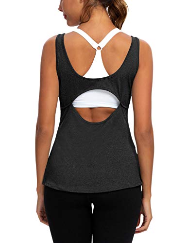 Womens Sexy Yoga Shirts Open Back Activewear Workout Tops Sports Tank Tops Black