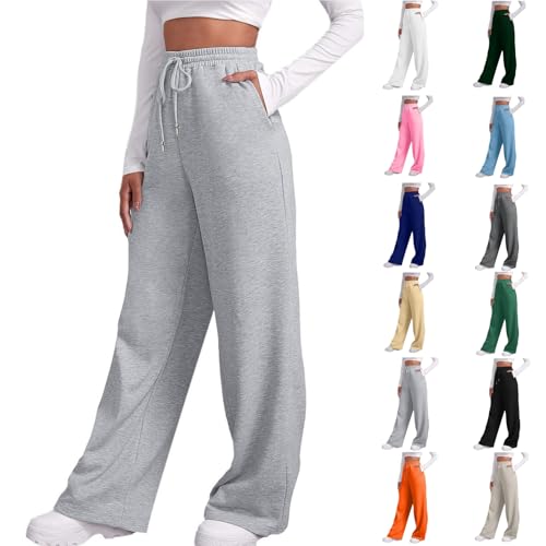 RUIRUILICO Pantalon Jogging Femme Décontracté Jambe Large Polaire Pantalon de Survêtement Taille Elastique Confortable Ample 2025 Automne Hiver Sweatpants avec Poches