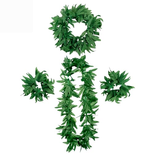 douyif Collana Hawaiana Tropical 4Piezas Ghirlanda Hawaiana Collana Tropicale Plantas Collar Guirnalda Fiesta para Tropicales Hawaianas Fiesta Luau Hawaii Playa Fiesta Cumpleaños (b Verde)
