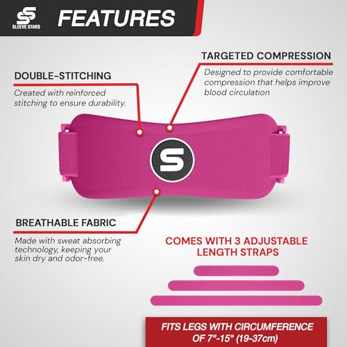 Image of Sleeve Stars Swedish Brand Patellar Tendon Support Strap for Women & Men Effective Osgood Schlatter Knee Brace Youth & Kids Knee Brace with 3 Adjustable Length fits 7 inch-15 inch (Single /Hot Pink /Kids)