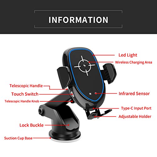 Btuty Carregador sem fio com sensor infravermelho para carro, clipe retrátil automático, carregament