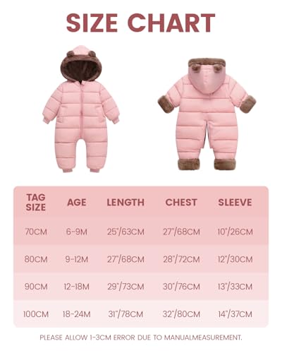 JiAmy Combinaison de neige pour bébé - Hiver - Chaude - Fermeture éclair - Doublée en polaire - Tenue 6-24 mois, Rose, 18-24 mois – vue 6