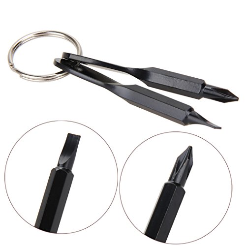 4PCS Mini Pocket Screwdriver Set Keychain Outdoor Tool Kit Stainless Steel Black+Silver