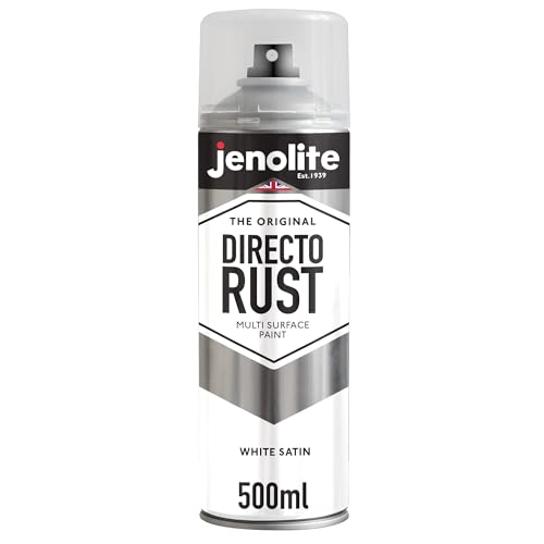 JENOLITE Directorust Spray Paint Satin Finish | WHITE | 500ml | Direct To Rust Spray Paint For Metal| All-In-One Multi Surface Paint for Metal Wood Plastic Ceramic | RAL 9016