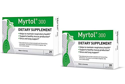 Myrtol 300, 2 Pack - Most Effective Natural Herbal Sinus Relief – Fast Acting Nasal Rinse & Non-drowsy Lung Support Supplement – Immune Support & Sinus Pressure Relief, 40 Capsules