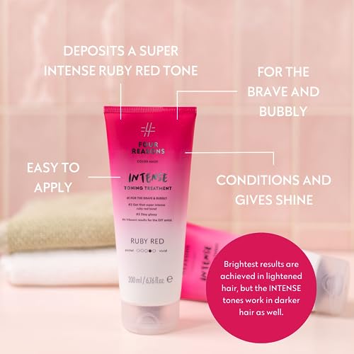 Image of FOUR REASONS Color Mask INTENSE Ruby Red (27 shades) - Semi Permanent Red Hair Dye for Lightened and Colored Hair, - Intensive Toning Treatment, 100% Vegan Conditioner - Cruelty Free, 6.76 fl oz
