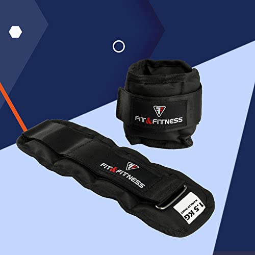 Image of FIT & FITNESS Wrist /Ankle Weights Pro Quality Adjustable Ankle /Wrist Weights for Running, Jogging, Cycling can be Used by Both Men and Women from 1 kg (0.5kg Gram Each x 2 pc) (1.5Kilograms)