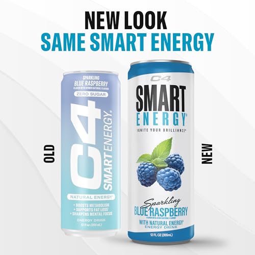 Image of C4 Smart Energy Drink - Boost Focus and Energy with Zero Sugar, Natural Energy, and Nootropics - 200mg Caffeine - Blue Raspberry (12oz Pack of 12)