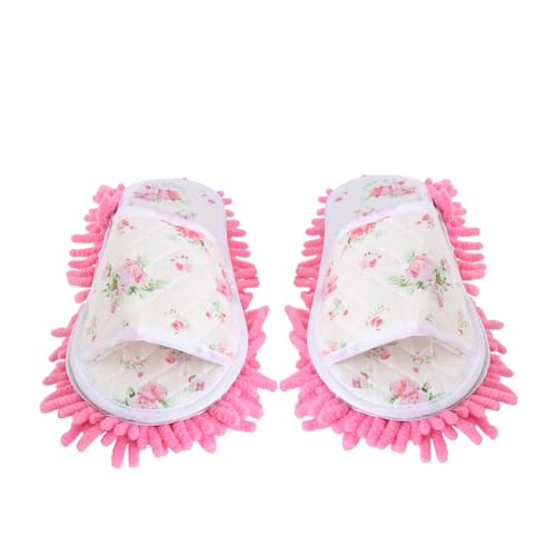VALICLUD Zapatillas Mopa Antideslizantes de Chenilla Lavables y Reutilizables para Limpiar Polvo y Pelo de Interior Talla Rosa Floral
