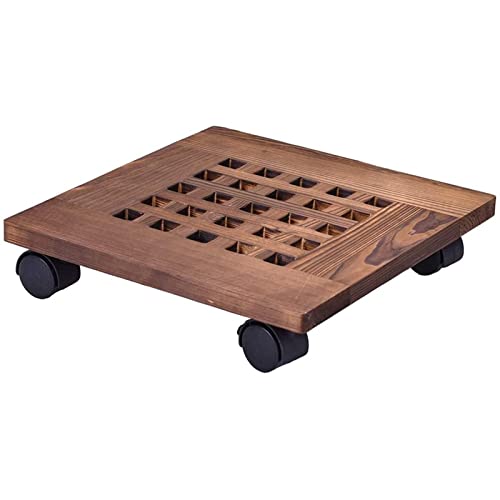 Chariot à Plantes, Chariot à Plantes, Chariot à jardinières, Chariot à Plantes en Bois Roulant, Support à Plantes en Pot avec roulettes, Support carré pour Pots de Fleurs, Chariot à jardinières d
