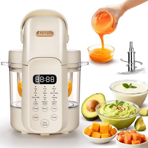 Image of IAGREEA Glass Baby Food Maker, One Step Baby Food Processor Steamer Puree Blender Grinder Mills Machine, Auto Cooking & Grinding for Healthy Homemade Baby Food with 3 Age Stages, BPA-Free
