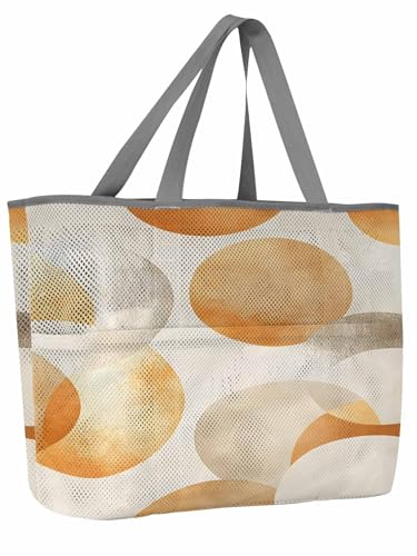 Mesh Beach Bag Oversized Tote Bags for Women Bohemian Gold Color Block Large Travel Pool Bags with 8 Pockets