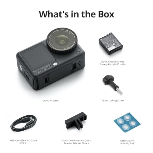 DJI Osmo Action 6 Essential Combo, Action Camera With 1/1.1″ Square Sensor, 4hrs Battery, Variable Aperture of f/2.0–f/4.0, Action Camera 8K (Osmo Action 6 Essential Combo)