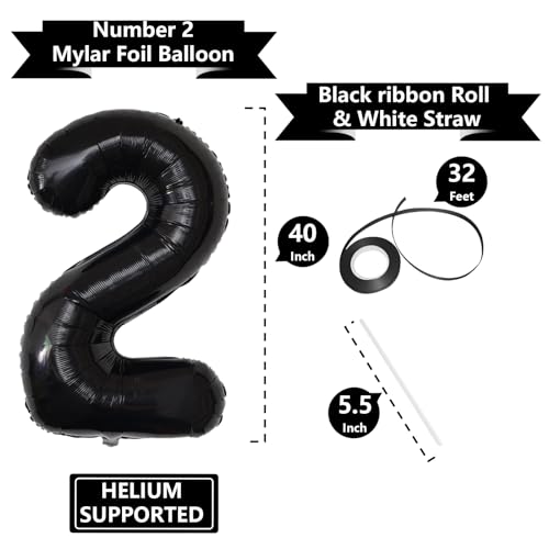 Image of Number Balloons Black Party Balloon - Giant Number 2 Balloon, 40 Inch Large Balloon for Birthday Decorations, Black Party Supplies for Men Women