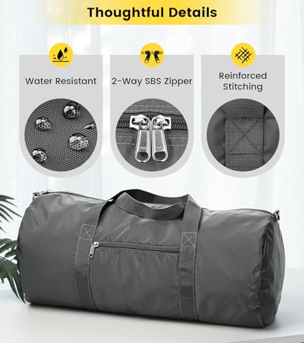 Vorspack Duffel Bag 28 Inches Foldable Lightweight Gym Bag with Inner Pocket for Travel Sports - Grey - Thumbnail 4