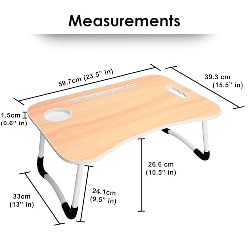 Image of Laptop Table with Dock Stand Wood Smart Standard Multi-Purpose Solid /Study Table /Bed Table /Foldable and Portable /Ergonomic & Rounded Edges /Non-Slip Legs /Engineered (Walnut)