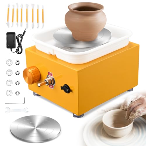 Torno de viveiro, Kooeuru Torno cerâmico, 2000 RPM, velocidade ajustável com placas de 10/6,5 cm, ferramentas de modelagem e tigela removível, torno de guarda-louças para crianças e adultos (amarelo)