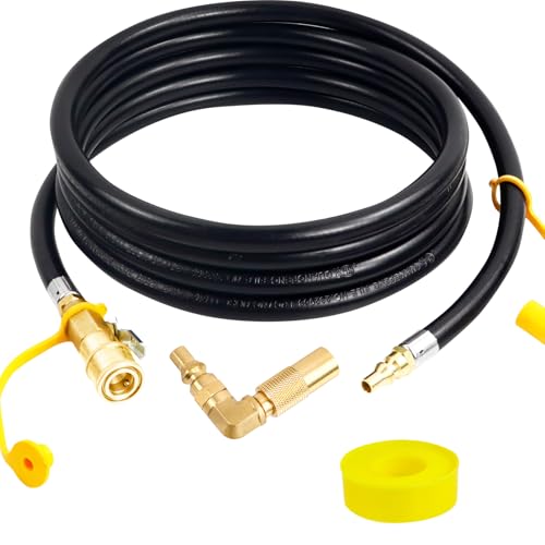 Iococee Upgraded 12FT RV Quick Connect Propane Hose for RV to Grill Low Pressure Quick Connect Propane Hose with Elbow Adapter for 17 and 22 Blackstone Griddles/Grills