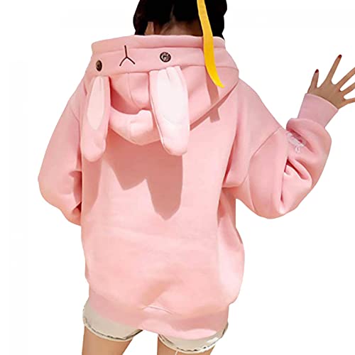 Aniywn Women's Rabbit Hoodie Long Sleeve Sweatshirt Cute Animal Cosplay Cartoon Pullover Sweatshirt Bunny Sweatshirt Pink, XX-Large