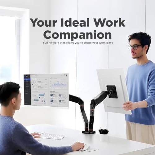 Image of iVOOMi Power X2 Black Dual Monitor Stand for Desk with 100 x 100mm VESA Mount, Adjustable Gas Spring Monitor arm with Grommet Mounting Base for 15-34'' 2-20 kgs Screens, 1 Year Warranty