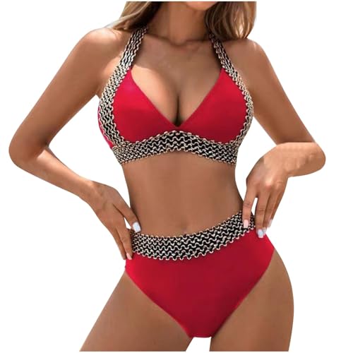 Ofertas Flash del Dia Bikinis Mujer 2025 Push Up Traje de Baño 2 Piezas Conjuntos de Bikinis Mujer Cintura Alta Sexy Cuello Halter Cuello V Control de Vientre Bikinis de Playa Verano Reductor Barriga