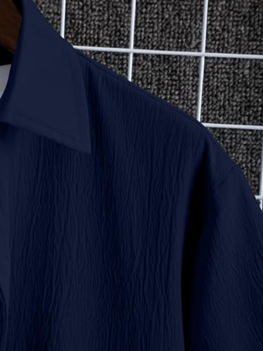 Image of ROYALICA Regular Fit Self Design Solid Spread Collar Casual, Formal Shirt for Men | Shirt for Men, Shirt for Men Design, Shirt, Shirt Gents, Shirts for Men (M, Navy Blue)
