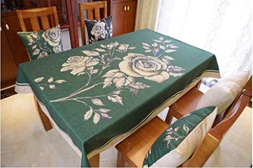 Nappe de style européen de haute qualité en coton vert foncé pour table de salle à manger rectangulaire