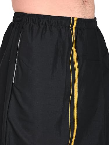 Image of Gowri Tex Black Elastic Dhoti Wth Dual Packet Pack of 1